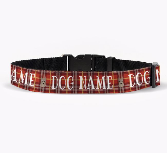 Personalised Fabric Collar with Tartan Pattern and {breedFullName} Icon for {dogsName}